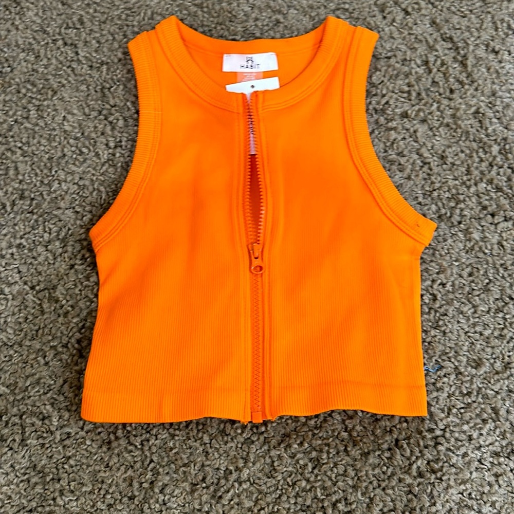 Orange zip up tank, habit boutique, one size, new with tags